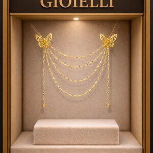 Farfalla Eterna” Necklace | 24K Hollow Yellow Gold | Symbol of Transformation |